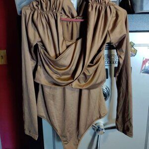 NWOT brown hooded bodysuit size large
